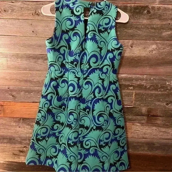 J Crew Dress Vineyard Jaquard A Line Blue Green Size 0 G1061 - Picture 8 of 9